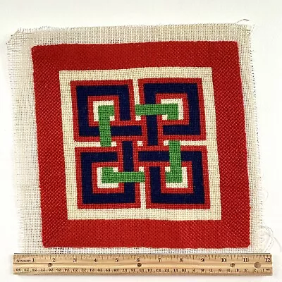 VINTAGE Needlepoint KNOT WORK GEOMETRIC Red Blue Green Wool On Canvas • $6.95