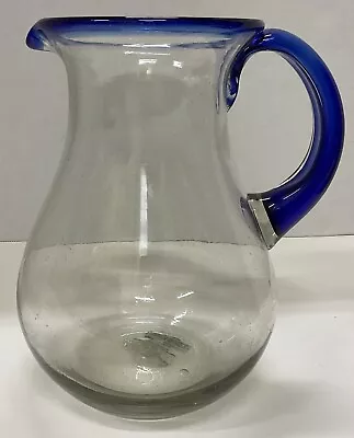 NEW Hand Blown Glass Mexican Margarita Pitcher Cobalt Blue Rim & Handle Pier 1 • $40