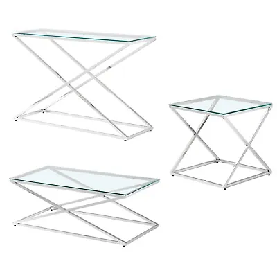 Glass Table Coffee Console Side End Living Room Furniture Mirror Chrome Finish 1 • £86.99