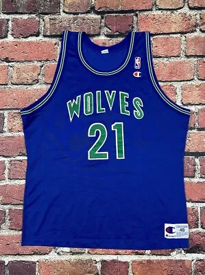 Vintage KEVIN GARNETT MINNESOTA TIMBERWOLVES WOLVES Champion ROOKIE Jersey 48 XL • $99.99