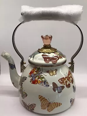 MACKENZIE CHILDS BUTTERFLY GARDEN Enamel  Tea Kettle  -  2 Quart • $198