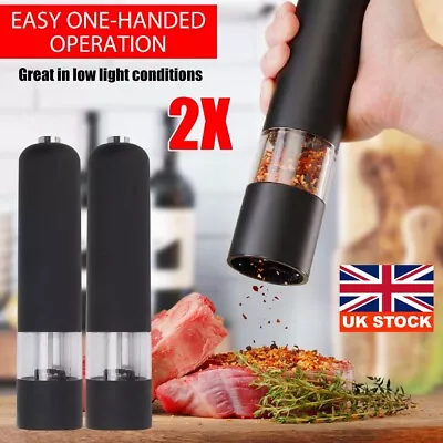 2 X Electric Auto Salt Pepper Mill Stainless Steel Electronic Grinders • £10.09