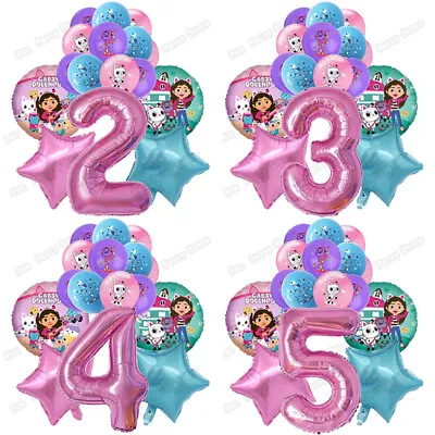 £10.99 • Buy 17pcs Gabby Dollhouse Age Number Latex Foil Birthday Party Balloons Decorations.
