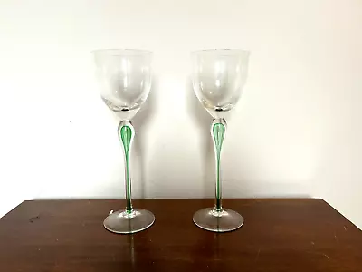 2 Mikasa Julliard 10.25  Tall Emerald Green Teardrop Stem Wine Glass Goblets • $34