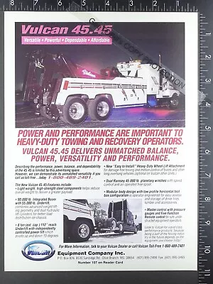 1996 ADVERTISEMENT For Vulcan 45 Tow Truck Wrecker Recovery • $14