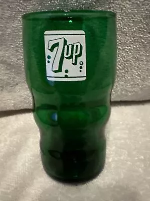 7 Up Green Glass White Logo W/Bubbles Wavy 12 Oz  5 Inches Vintage 1950s • $9.90