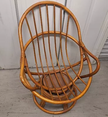 Vintage Mid Century Boho Bamboo Rattan Wicker Egg Swivel Rocking Chair 36  Tall • $155