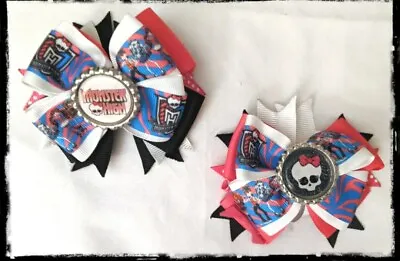 Pair Of Monster High Skull Bottlecap Stacked Boutique Hair Bow Clips • $4.49