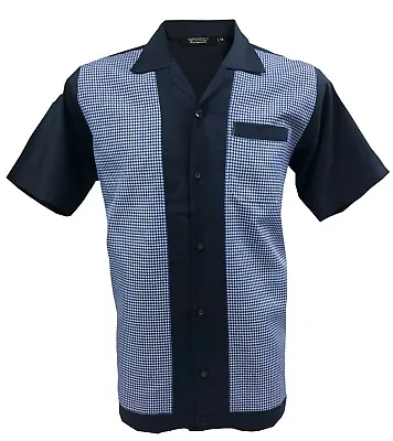 £32.99 • Buy Vintage Shirt Mens Retro Button-Down Casual Bowling Short Sleeve Blue Gingham