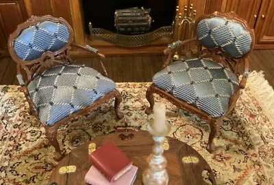 Miniature Carved Walnut Set Of 2 Arm Chairs Bespaq Dollhouse • $79.99