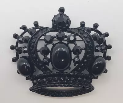 Vintage Weiss Royal Crown Black Rhinestone Victorian Style Brooch Mourning Goth • $24.50