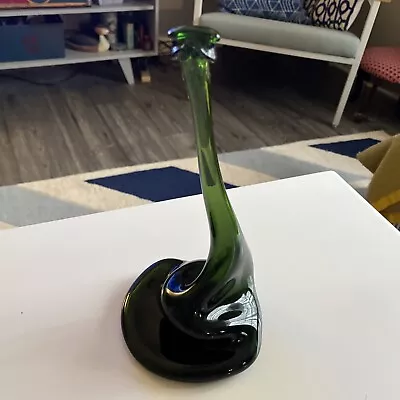 Vintage 1960s Green Stretch Melted 4/5 Quart Glass Wine Bottle Vase 12” Rare • $47