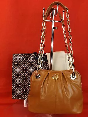 Nwt Tory Burch Luggage Leather Dena Reva Gold Double Chain Zip Mini Bag $350 • $199