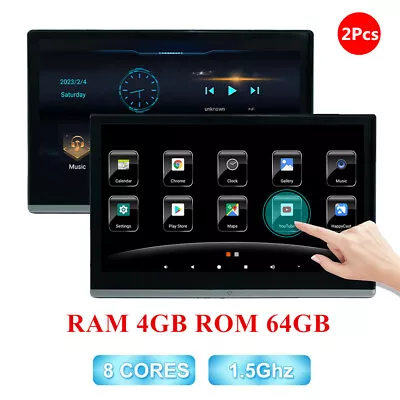 $585.89 • Buy 2Pcs 13.3  Car Headrest Monitor TV Android 11 4GB+64GB WIFI Bluetooth USB AUX FM