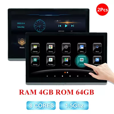 2Pcs 13.3  Car Headrest Monitor TV Android 11 4GB+64GB WIFI Bluetooth USB AUX FM • $585.89