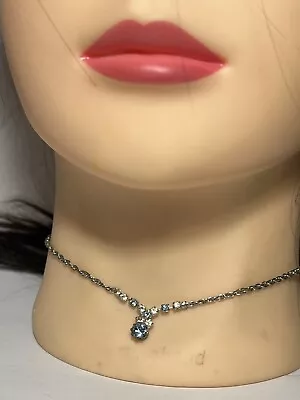 90's Victorian Revival Dark Metal Chain Blue Choker  Rhinestone Necklace SS1362 • $17.99