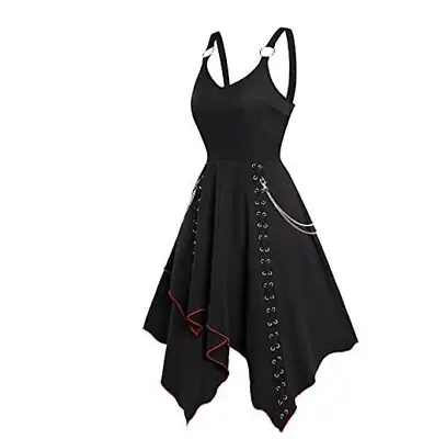 Dressfo Gothic Dress Size 12 Black Handkerchief Hem No Chains Goth Cosplay D5 • $19.43