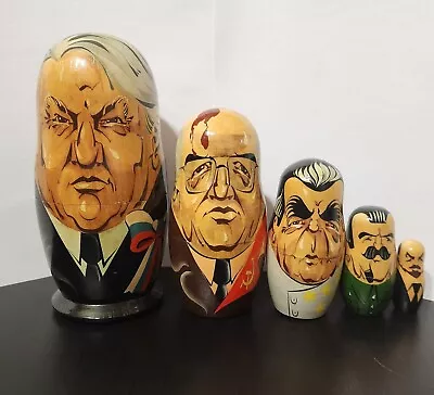 Russian Nesting Dolls - Set Of 5 - Matryoshka Soviet Union Politicians Vintage • $25