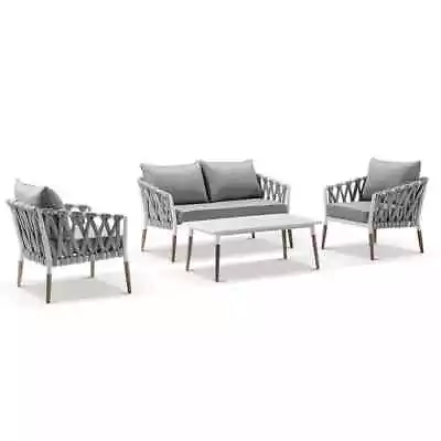 NEW Silas Outdoor Ivory Rope Lounge Setting With Coffee Table | Patio Dining Set • $2990