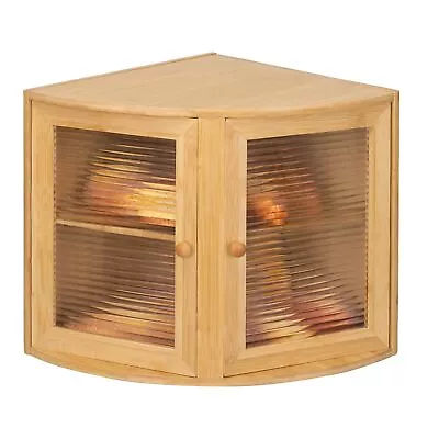 Double Layers Bamboo Corner Bread Box For Kitchen Counter Vintage Wooden Lar... • $69.12