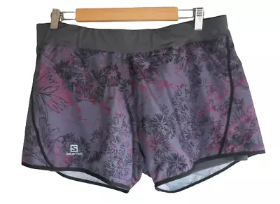 SALOMON Sz XL Floral Grey Pink Running Jogging Gym Zip Pocket Active Shorts • £12.50