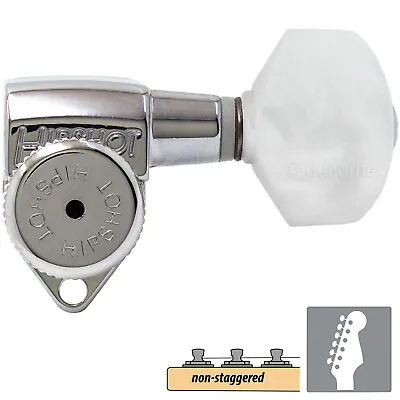 NEW Hipshot Grip-Locking Non-Staggered 6 In Line Pearloid Buttons - CHROME • $109.95