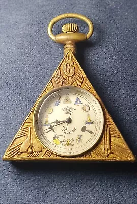 Vintage Masonic Hiram Pocket Watch Yellow Metal  Freemason Watch  Mechanical • $101.06