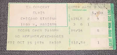 Elvis Presley Chicago Stadium Used Concert Ticket Stub 10/15/1976 Oct 15 1976 • $170.90