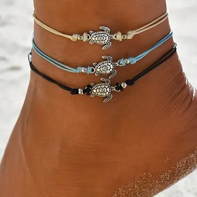 Vintage Hemp Rope Sea Turtle Anklet Handmade Braided Turtle Beach Foot Jewelry • $0.72
