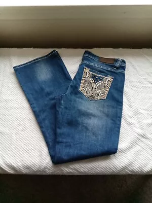 Cowgirl Up Women's Size 32 X 34 Zip Up Five Pocket Decorative Bootcut Jeans • $15