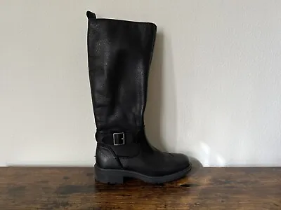 Ugg Harrison Tall Black Leather Boots Side Zip Womens Size 6 S/N 1123491 • $48