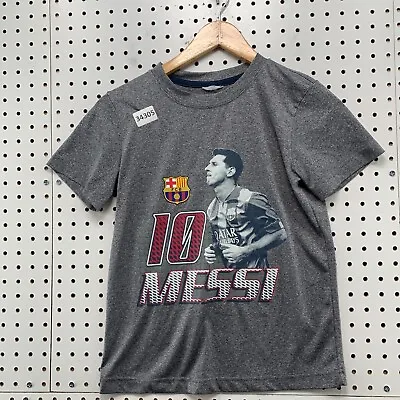 FC Barcelona Messi Shirt Youth Boys Small Gray Short Sleeve 15.5x21.5 • $22.22