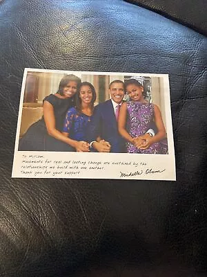 Michelle Obama Signature On Picture Of President Obama And Family Thank You Card • $35
