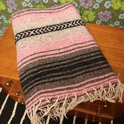 £19.99 • Buy Mexican  Pink Grey Woven Stripy Falsa Yoga Blanket / Throw 48 X68 