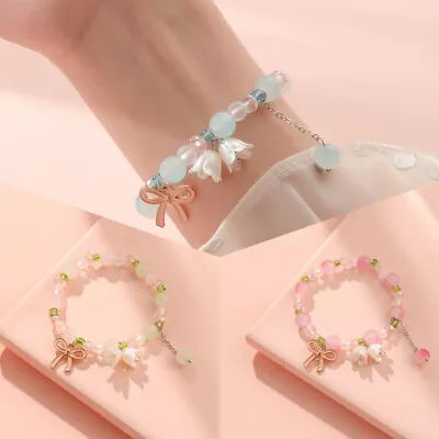 Sweet Kawaii Korean Style Flower Bowknot Hand String Beaded Pendant Bracelet Ny • $4.92