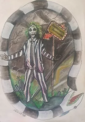 Handpainted Original Watercolour Portrait Of Beetlejuice Michael Keaton • £8.99