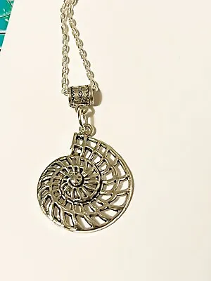 Large Open Spiral AMMONITE SHELL Necklace Tibetan Silver  Little Mermaid 18  • $4.96