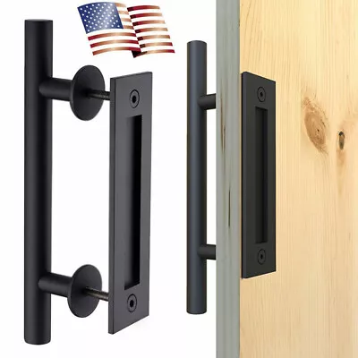 12  Sliding Barn Door Pull Flush Handle Gate Hardware Set Iron Matte Black Retro • $17.99