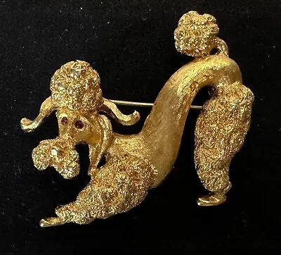 Signed MONET Gold Tone Textured Poodle Dog Vintage Brooch Jewelry Lot Z • $4.25