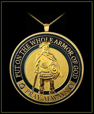 AlwaysHandCrafted ARMOR Of GOD Medallion Necklace - 1 3/4  Gold Coin Pendant • $12.95