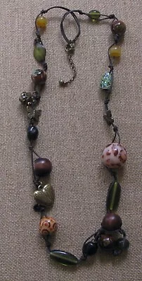 Costume Estate Jewelry*fun Artsy Colorful Necklace*butterfly Sparkle Wood Glass • $3.95