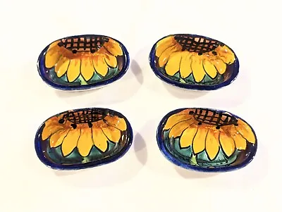 Set Of 4 Small Oval Talavera Salsa Sauce Bowls Hand Painted With Sunflowers 3.5  • $12.60