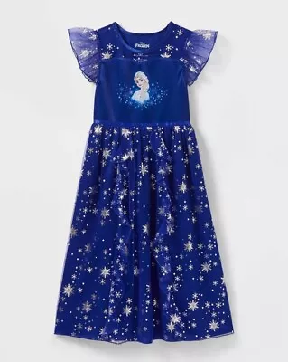 Disney Frozen Princess Elsa Nightgown Tulle Dress Size Large 10/12 Blue NWT • $20