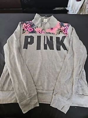 Victoria's Secret Pink Floral Quarter Zip Pullover Graphic Long Sleeve L 2016 • $29.99