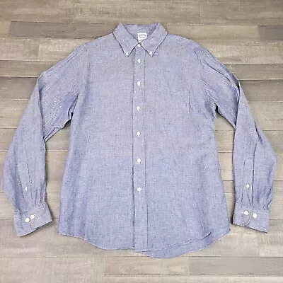 Brooks Brothers Shirt Mens Large Blue Baird Mcnutt Linen Long Sleeve Breathable • $24.95