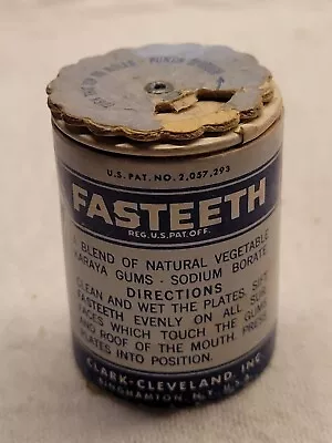 VINTAGE FASTEETH DENTURE POWDER DENTIST TRIAL SIZE CARDBOARD TUBE W CONTENTS  • $19.99