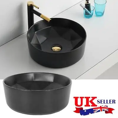 Small 400mm Round Counter Top Basin Bowl Cloakroom Bathroom Wash Sink Black • £38.99