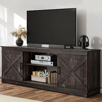 Farmhouse TV Stand For 65 Inch Entertainment Center With Barn Door Media Console • $129.99