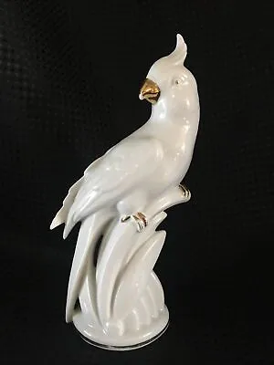 Vintage 7 3/8” White Glazed Porcelain Gold Cockatoo Parrot Germany • $25