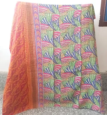 Vintage Kantha Quilt Indian Handmade Throw Reversible Blanket Bedspread Cotton • £20.96